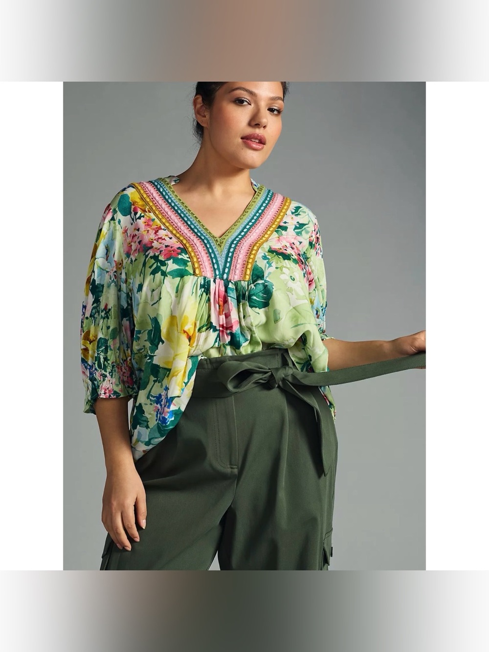 Bl^nk London Anthropologie Stephanie Floral V-Neck Blouse 2X